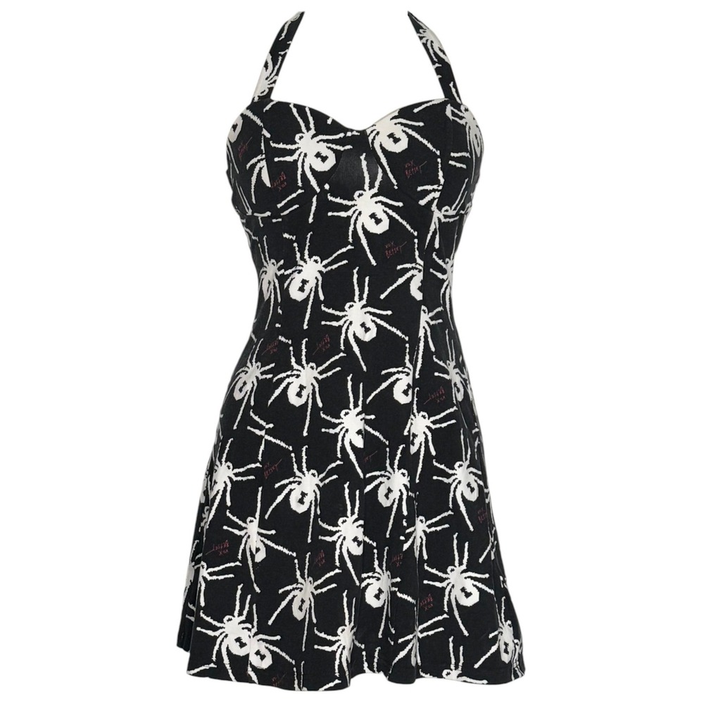 Betsey Johnson Spider Dress Halter Halloween Goth Y2K Pinup Witchy Emo Black S
